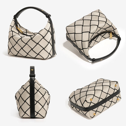 Multiple views of RANGE1134 woven-look nylon purse, showcasing structure and craft for international OEM buyers.
