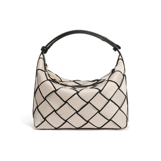 Hand-woven nylon handbag with sleek silhouette and anti-wear bottom, designed for OEM custom orders.