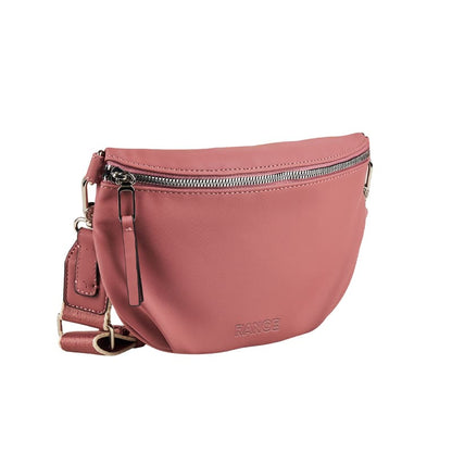 Customizable pink nylon crossbody bag featuring adjustable and removable strap, designed for private label manufacturing.