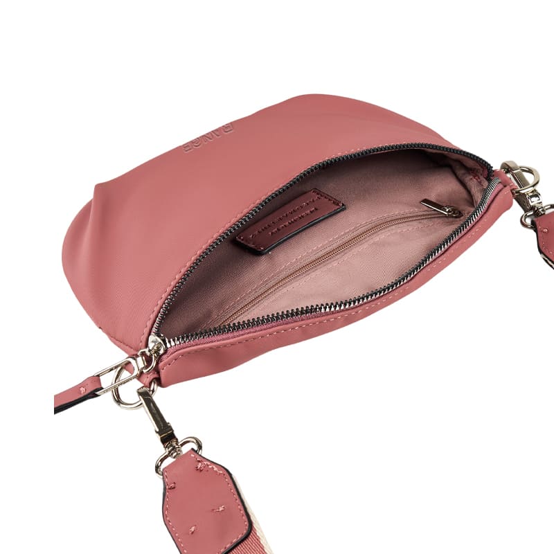 Functional pink nylon bag with adjustable fabric strap, supporting personalized design and branding for bulk production.
