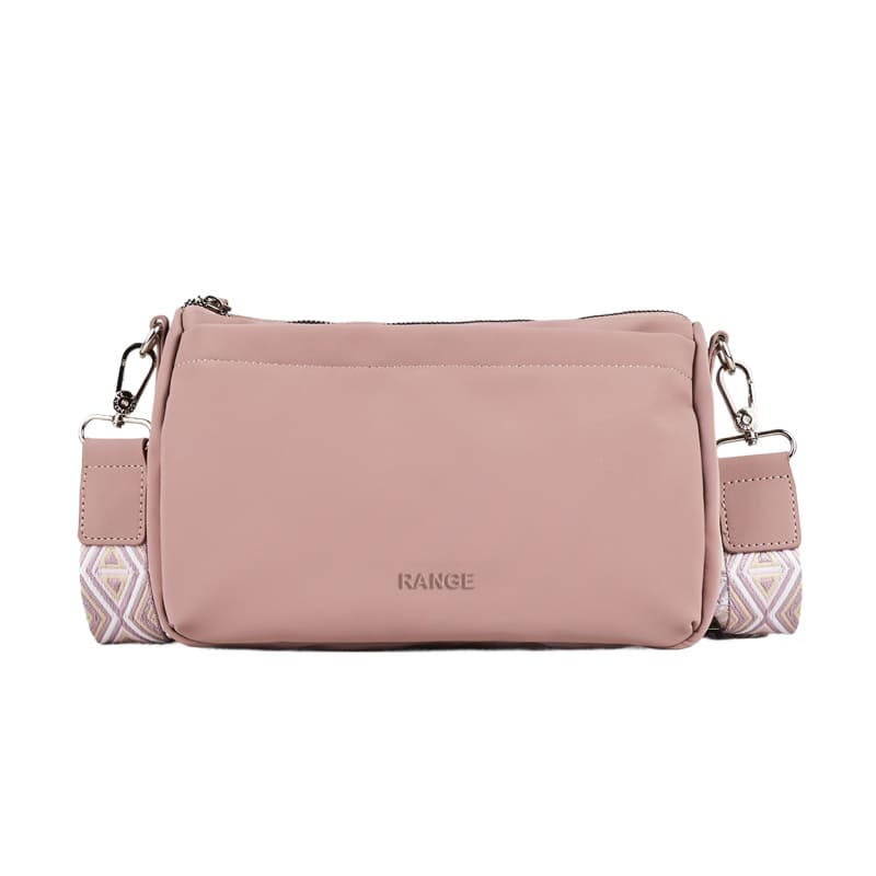 Stylish camel-colored synthetic leather shoulder bag with three zippered compartments, available for OEM and ODM customization.