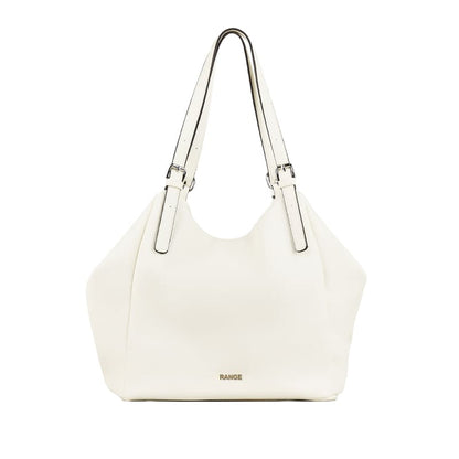 Spacious white eco-leather shopper shoulder bag with double adjustable handles, available for OEM and ODM customization.