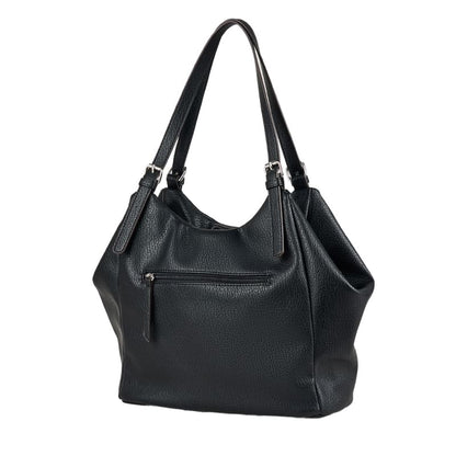Spacious black eco-leather shopper shoulder bag with double adjustable handles, available for OEM and ODM customization.