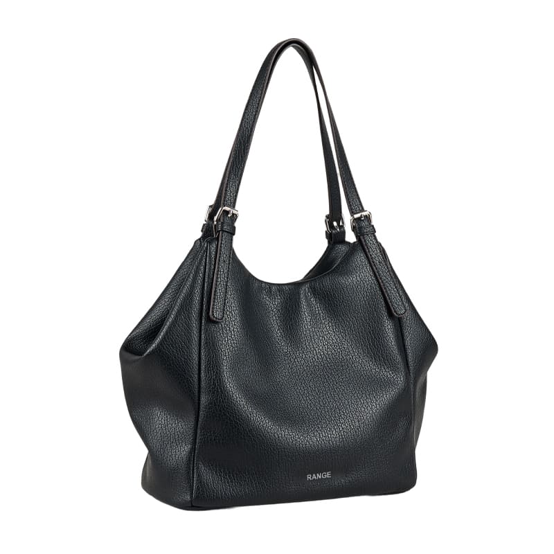 Customizable black PU shopper bag with reinforced stitching and adjustable buckles, ideal for global OEM/ODM projects.