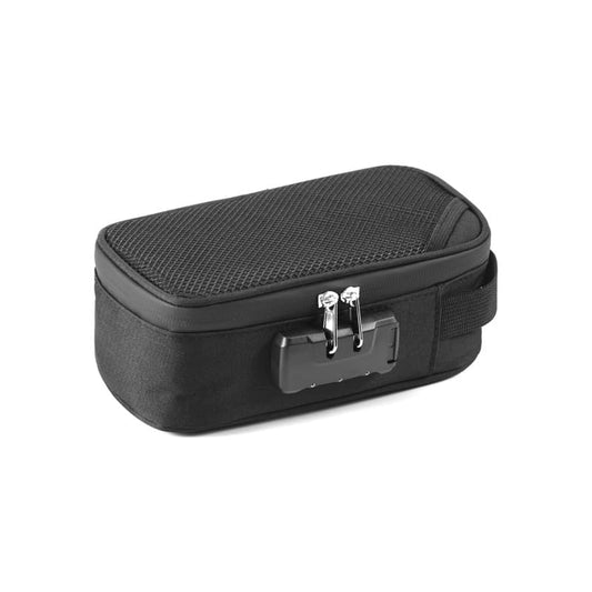 Black smell proof storage bag with combination lock and odor-control lining, custom-designed for secure OEM packaging solutions.