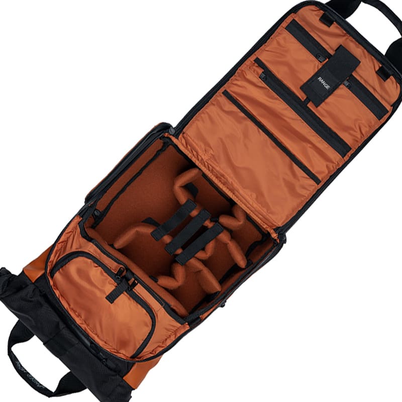 Tarpaulin and ballistic nylon camera bag with multi-compartment storage and Molle-style shoulder straps, ideal for OEM/ODM solutions.