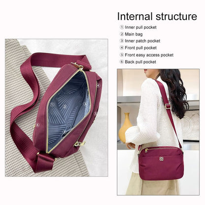 Nylon sling bag interior structure with organized pockets