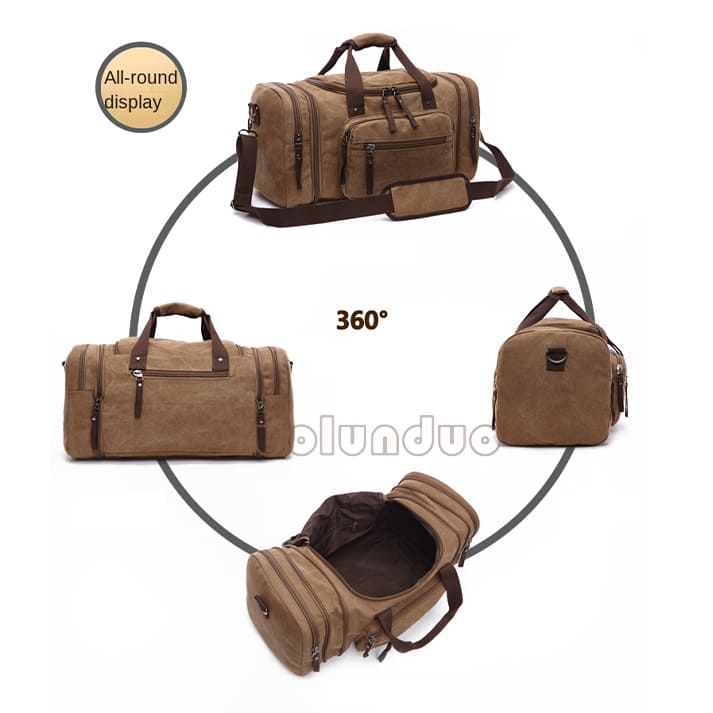 Durable travel duffel bag featuring adjustable shoulder strap and reinforced stitching, designed for private label manufacturing.