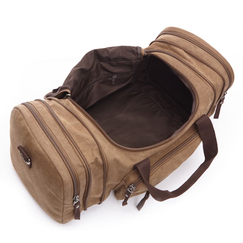 Functional duffel bag with smart storage system, crafted for brands seeking custom manufacturing solutions.