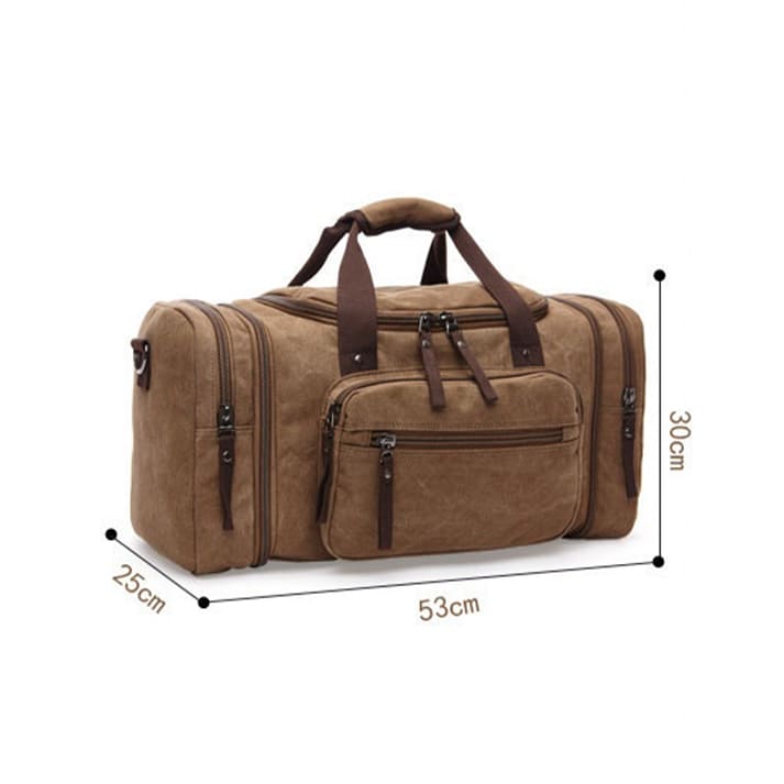Customizable waterproof canvas sports bag with expandable side pockets, perfect for international OEM/ODM projects.