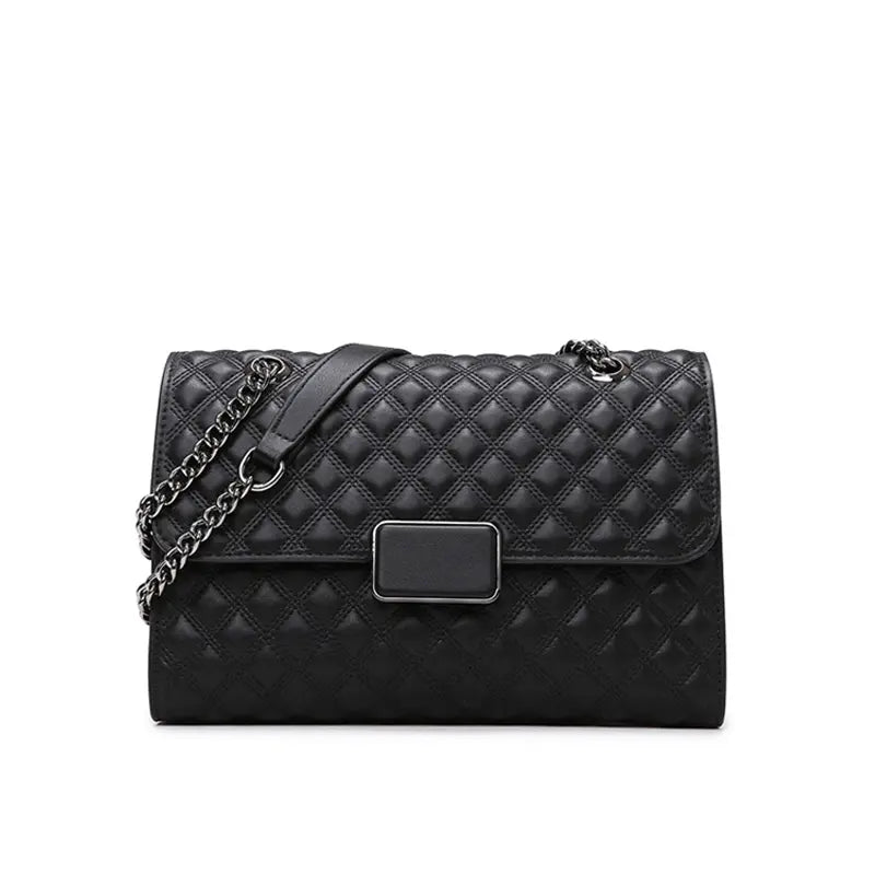 Quilted chain shoulder sling bag front view PU