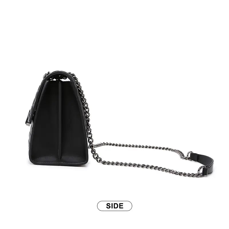 Sling bag side profile with square metal lock