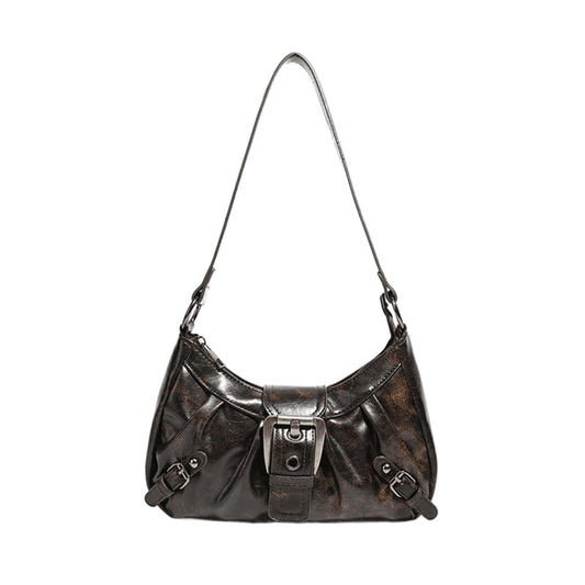 Retro underarm shoulder bag with vintage metal buckle PU-Camel
