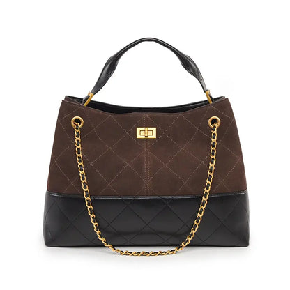 Vintage Suede Large Capacity Shoulder Handbag in matte finish front view - D Style.