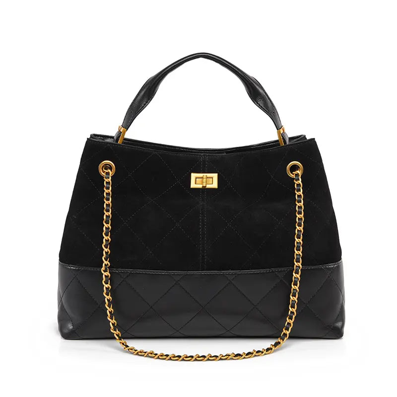 Vintage Suede Large Capacity Shoulder Handbag in matte finish front view - E Style.