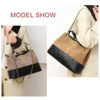 Woman wearing vintage shoulder handbag for autumn winter commuting outfit