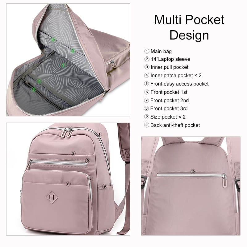 Women backpack with 14 inch laptop sleeve and 20 L capacity