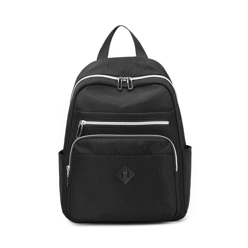 Women soft nylon multi pocket backpack for daily use-black