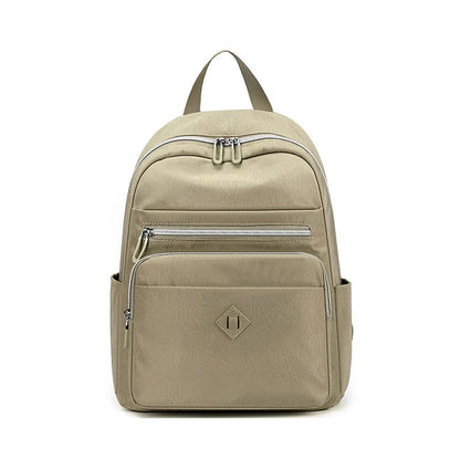 Women soft nylon multi pocket backpack for daily use-khaki