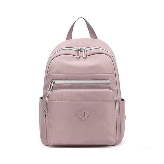 Women soft nylon multi pocket backpack for daily use-pink