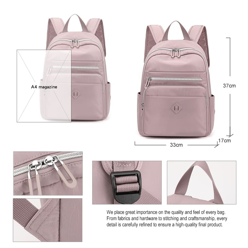 Women nylon backpack waterproof fabric anti theft detail