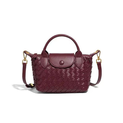 Fashionable woven PU handbag designed for women daily wear-wine red