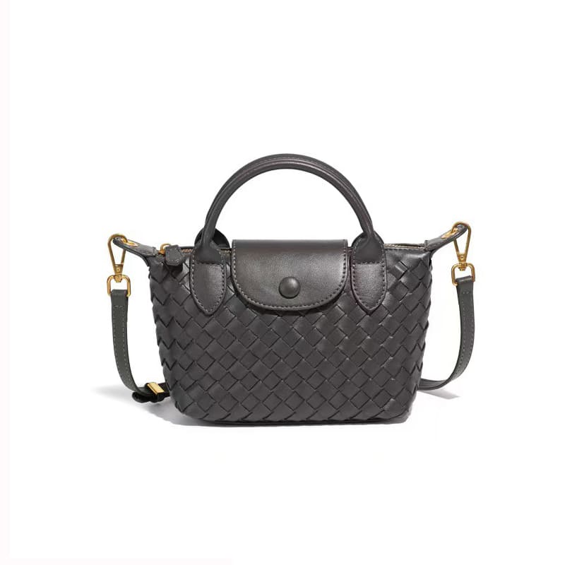 Fashionable woven PU handbag designed for women daily wear-Charcoal