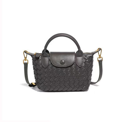 Fashionable woven PU handbag designed for women daily wear-Charcoal