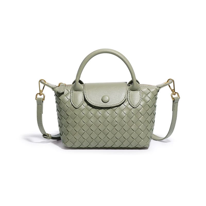 Fashionable woven PU handbag designed for women daily wear-olive green