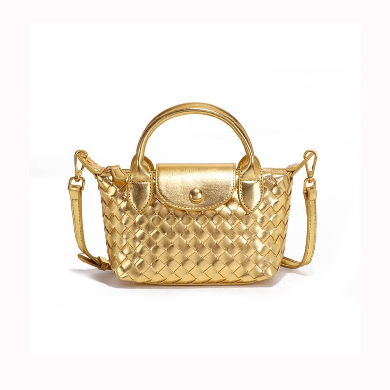 Fashionable woven PU handbag designed for women daily wear-gold