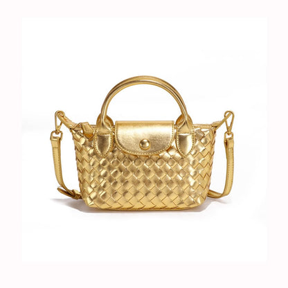 Fashionable woven PU handbag designed for women daily wear-gold