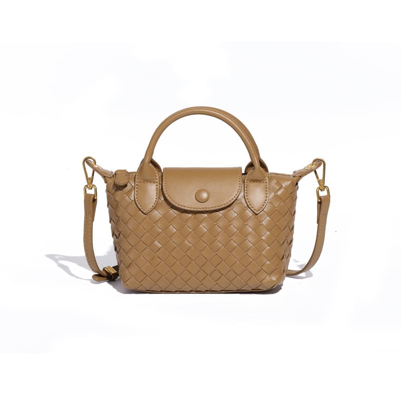 Fashionable woven PU handbag designed for women daily wear-camel