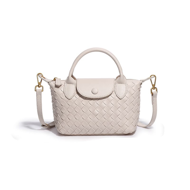 Fashionable woven PU handbag designed for women daily wear-beige