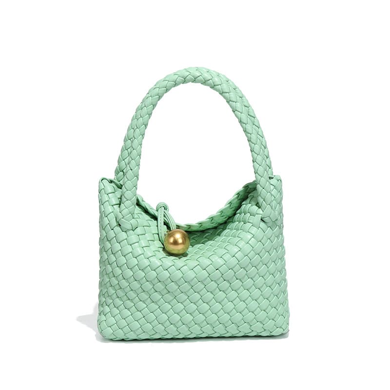Woven PU daily handbag with simple design for women-light green