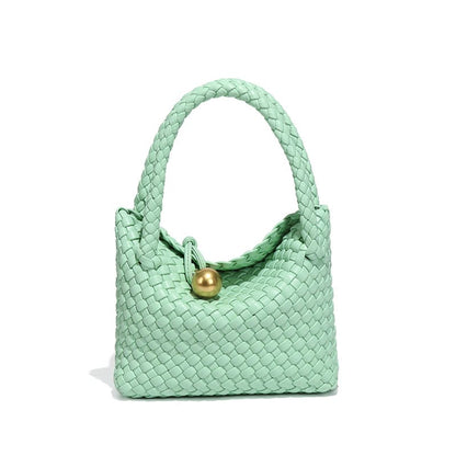 Woven PU daily handbag with simple design for women-light green