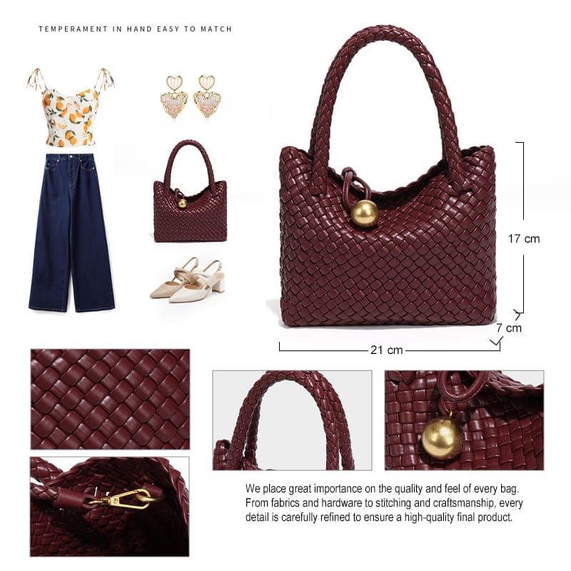 Handbag with woven texture and high quality metal hardware