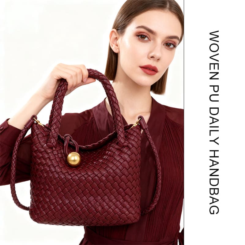 PU woven tote bag styled for commuting and office wear