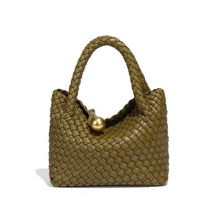 Woven PU daily handbag with simple design for women-Curry