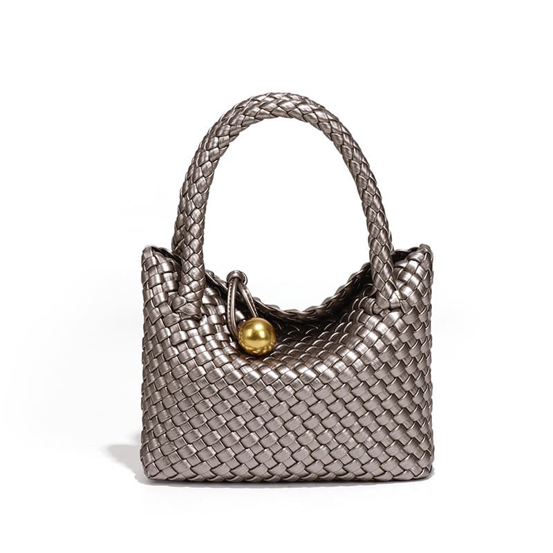 Woven PU daily handbag with simple design for women-Silver