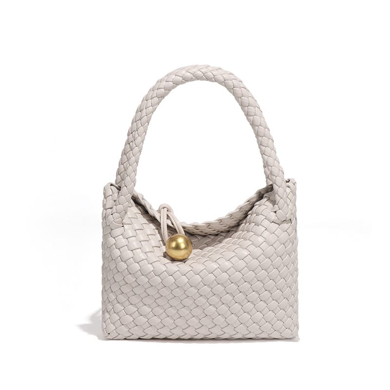 Woven PU daily handbag with simple design for women-beige