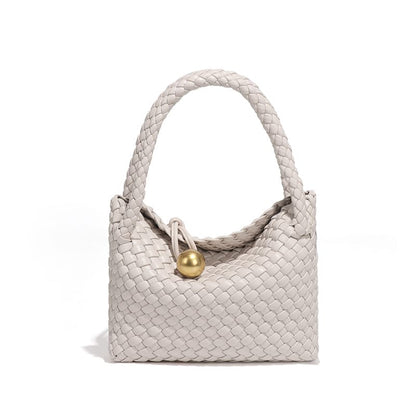 Woven PU daily handbag with simple design for women-beige