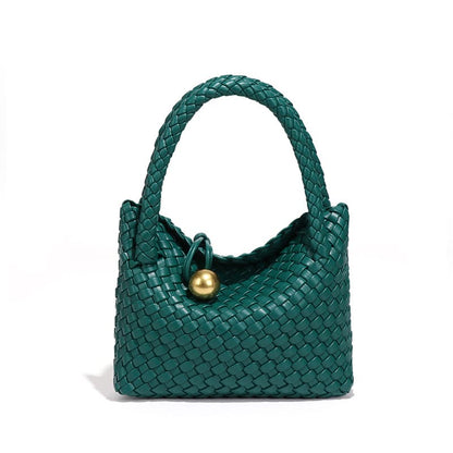 Woven PU daily handbag with simple design for women-green