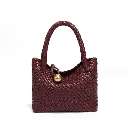Woven PU daily handbag with simple design for women-coffee