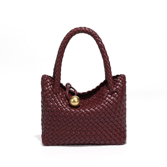 Woven PU daily handbag with simple design for women-coffee