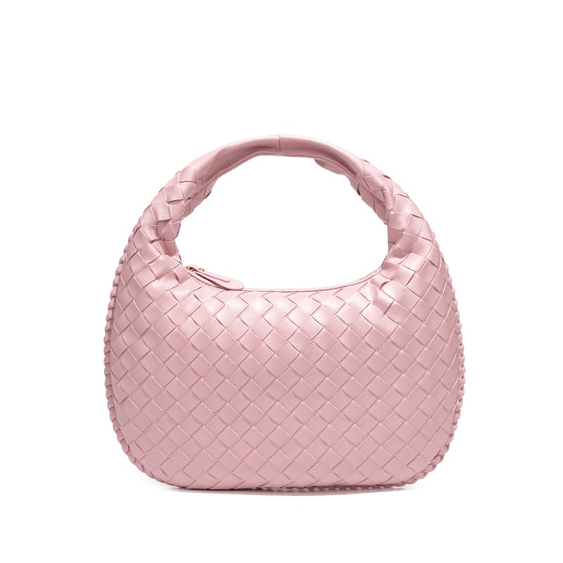 Woven PU Tote Handbag woven design daily PU material-pink