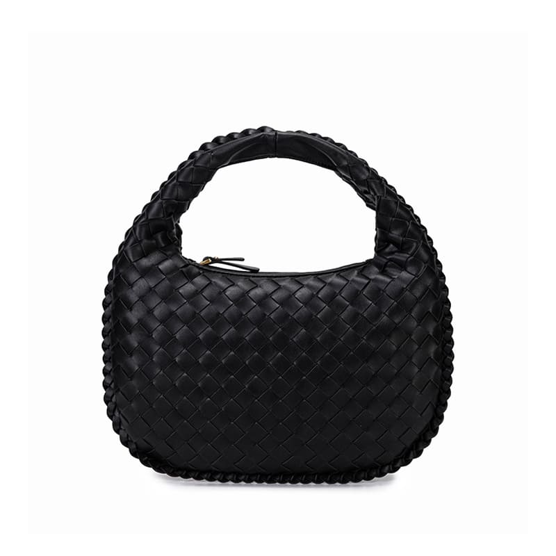 Woven PU Tote Handbag woven design daily PU material-black