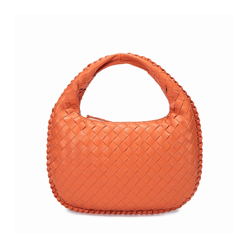 Woven PU Tote Handbag woven design daily PU material-orange