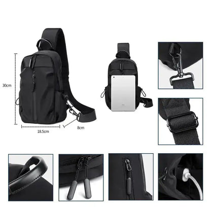 Range Bags Polyester Sling Bag Black Front View - Water Resistant Crossbody Chest Pack with USB Charging Port