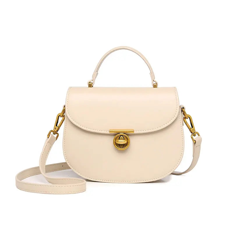PU leather saddle bag apricot front view minimalist saddle bag