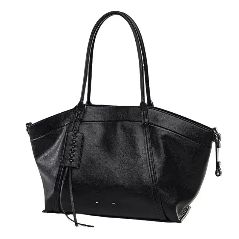 Classic Black PU Tote Bag - Front View